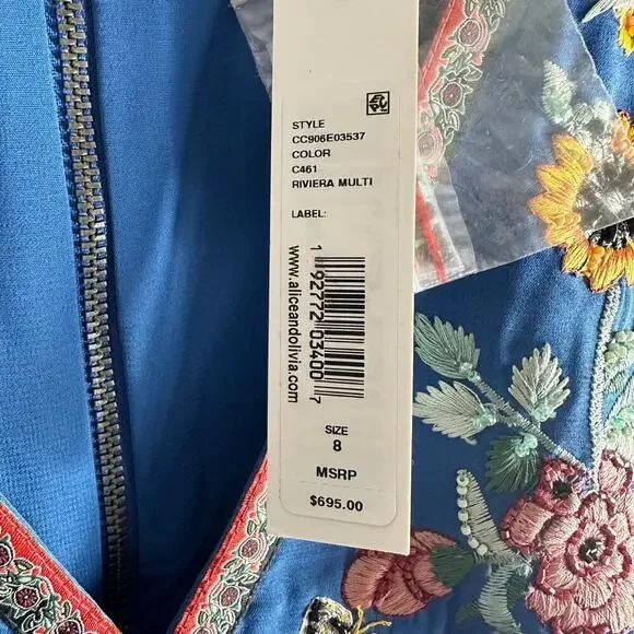 Alice + Olivia Patty Riviera Floral Embroidered A Line Mini Dress Size US 8 - Picture 5 of 15